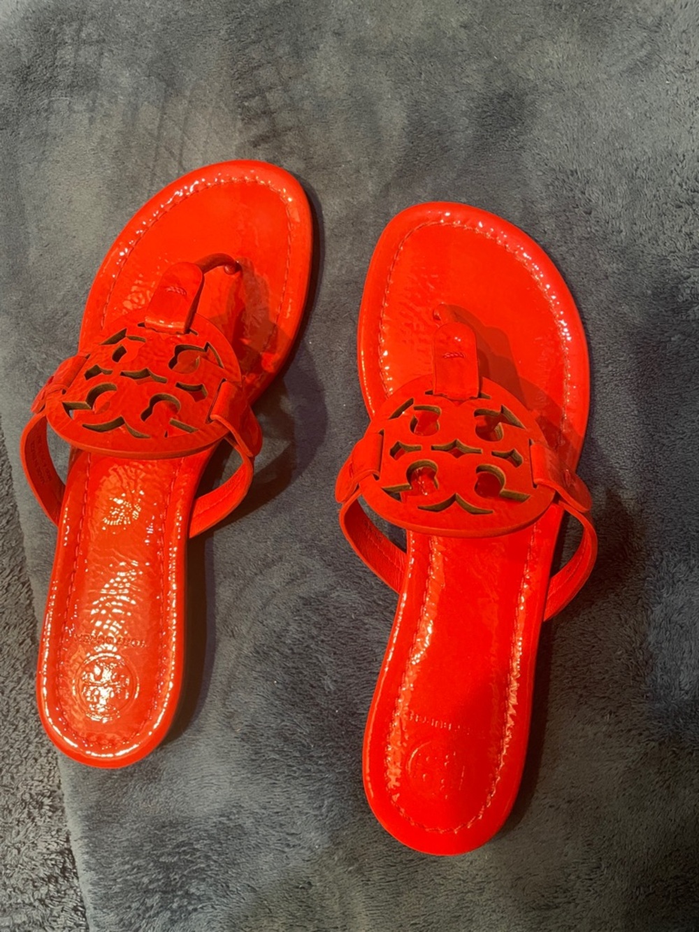 Tory Burch Bright Red Logo Cutout Thong Sandals